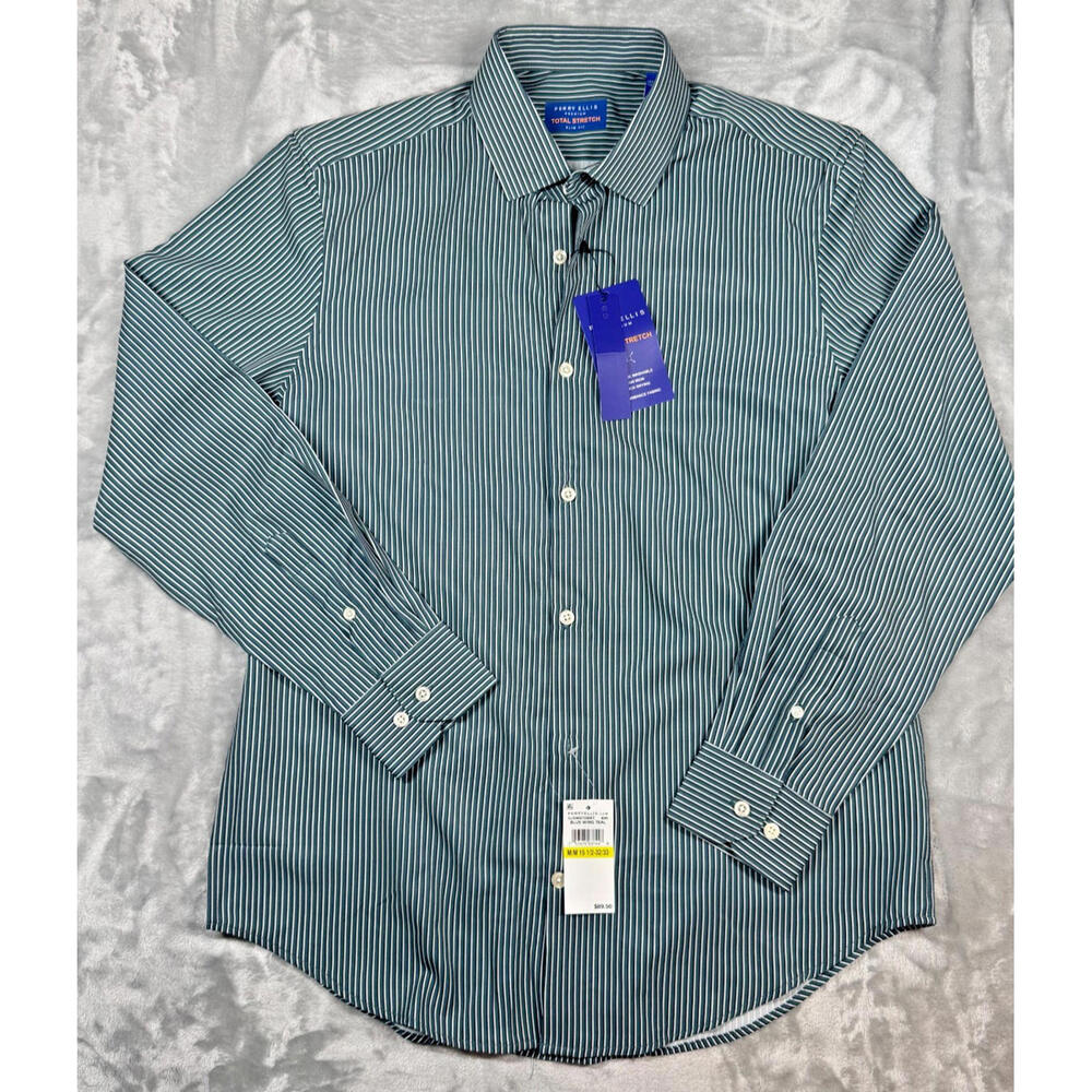 NWT Perry Ellis Premium Total Stretch SlimFit Shirt 15.5 32/33 Tech Professional